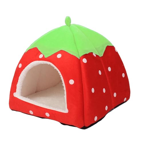 Guinea Pig House 1 Pack (24 X 24cm) Small Animal Winter Warm Nest Non Slip Strawberry Hedgehog With Removable Pad Animals Warm Sleeping (Red)