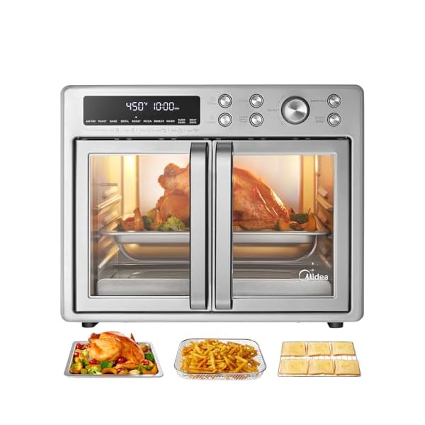 Midea Flexify French Door Toaster Oven Air Fryer Combo, 26.4 QT, Extra Large Air Fryer Countertop Oven 10-in-1 Combo, 25% Faster Cooking and 90% Less Oil, Stainless Steel