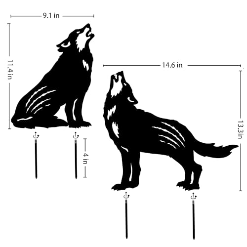 Piquets de jardin décoratifs silhouette loup noir en métal, cadeau idéal pour grands-parents