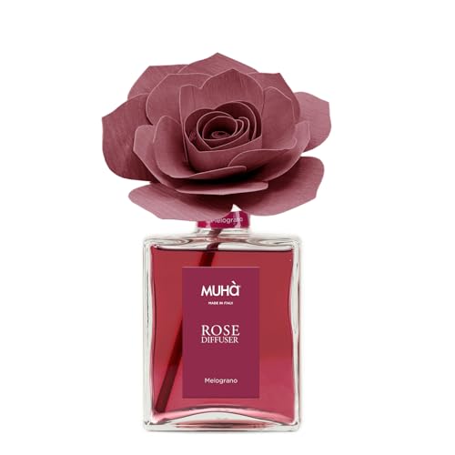 MUHA' | Duftdiffusor für Räume Rosa Diffuser, Duft Acqua e Sale, Raumduftdiffusor mit Rose aus Birkenholz, 200 ml Format.