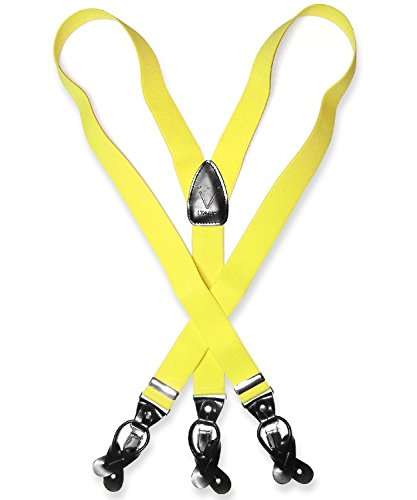 Men's Yellow SUSPENDERS Y Shape Back Elastic Button & Clip Convertible by VESUVIO NAPOLI