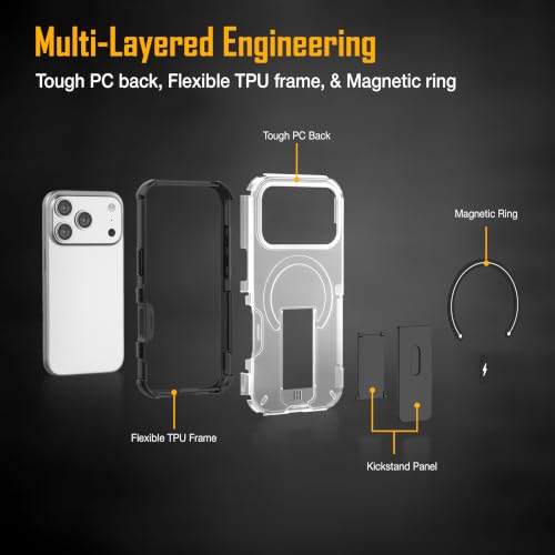 Image of ZAP CASE Matte Kickstand Case for iPhone 17 Pro | Magsafe Compatible | Premium Polycarbonate Back + Flexible TPU Bumper | Foldable Stand | Military-Grade Drop Protection | Anti-Fingerprint | White