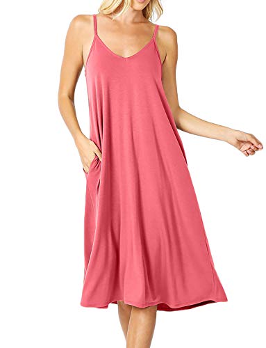 Image of ALLLA Women's Lightweight Flowy Summer Dress - Adjustable Strap Knee Length Dress with Side Pockets. Casual, Beachwear
