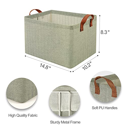 Topia Home Storage Baskets For Shelves With Metal Frame, 2-Pack Closet Organizers And Storage Bins For Organization, Collapsible Rectangle Fabric Organizing Boxes, Large, Green, Tp04E 14.8" L X 10.2" W X 8.3" H #TOP4