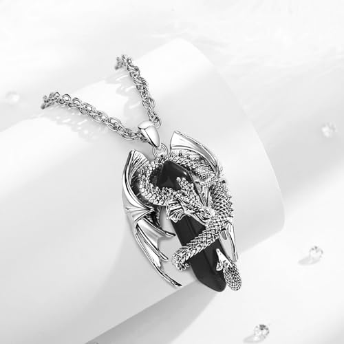 INFUSEU Unique Dragon Necklaces with Healing Crystal Stone for Men Women, Personalized Spiritual Gifts, 24 Inch Chain3