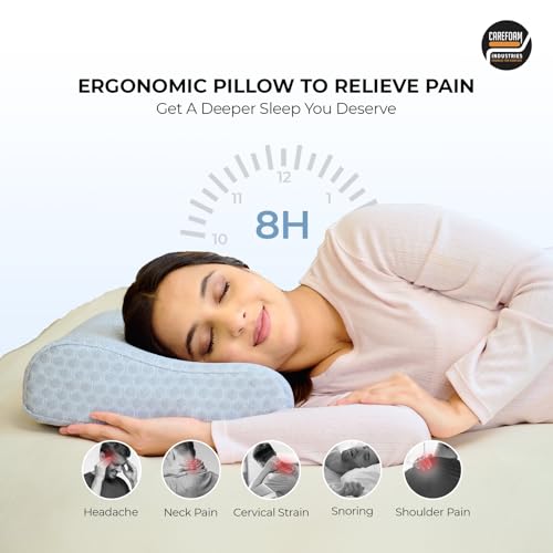 Image of CareFoam Cervical Memory Foam Pillow for Neck Support | 2-Year Manufacturing Warranty | Orthopedic Contour Pillow for Cervical Spine Alignment & Shoulder Support | Made in India | 19 x 11 x 3.5 Inch