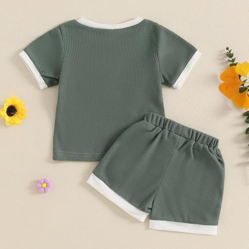 Baby Girl Clothes Waffled Flower Outfits Short Sleeve Round Neck Tops Rib Knit Shorts Toddler Girl Summer Clothes4