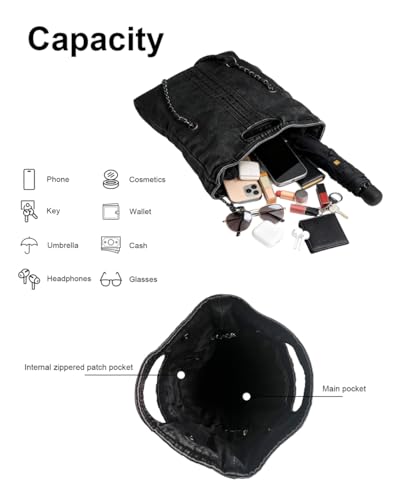 Bolso de hombro denim retro para mujer con cadena miniatura 5