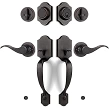 Double Front Door Handle Set with Dummy and Deadbolt, Entry Front Door Lock Set with Classic Half Grip Curved Door Handle for Exterior Doors or Office, Oil Rubbed Bronze