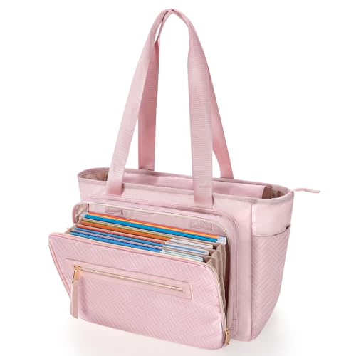 Image of Teacher Tote Bag for Women, Laptop Bag with Accordion File Organizer | Briefcase with File Organizer Compartment, Padded Laptop Sleeve, Large Capacity Teacher Work Bag Office Essential
