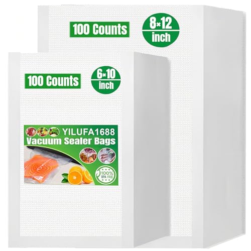 200 Pcs Vacuum Sealer Bags Food Saver Bag 2 Sizes (6"x10" & 8"x12") Freezer Bags,Commercial Grade, BPA Free,Pre Cut, Airtight Seal for Food Storage, Sous Vide, Freezer & All Clamp Style Machines