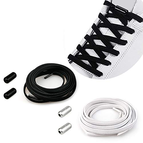 Elastiska Skosnören | platt snörfri snörning för barn och vuxna | utan bindning sneakers spetsar/inga slipsar silikon Skosnören med metall kroklås - snören bytessats - knytfria Skosnören passar för alla skor - 2 par