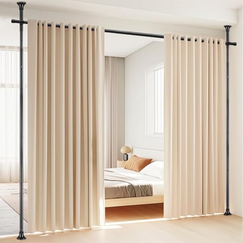 Room Divider No Drilling Curtain Rod Wall Divider for Room Partition 122-305cm(H) 70-290cm(W) Adjustable Temporary Privacy Wall Divider Heavy Duty Freestanding Space Partition Separator Black