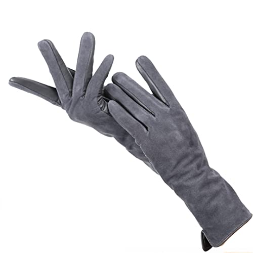 Guantes de Invierno cálidos para Pantalla táctil para Mujer Guantes Largos de Ante de Cuero