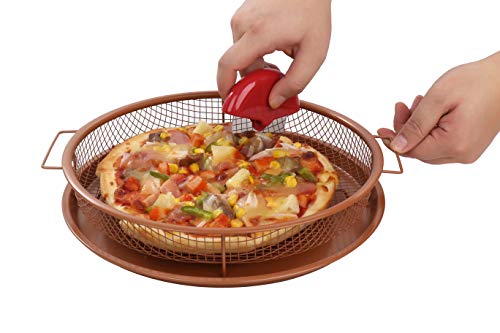 Deluxe Copper Crisper - 2-Pieces Nonstick Oven Air Fryer Pan/Tray & Mesh Basket Set - Air Fryer in Oven - Ideal for French Fry - Frozen Food, Baking Sheet without Oil - Bonus Pizza Cutter - WHG - Thumbnail 7