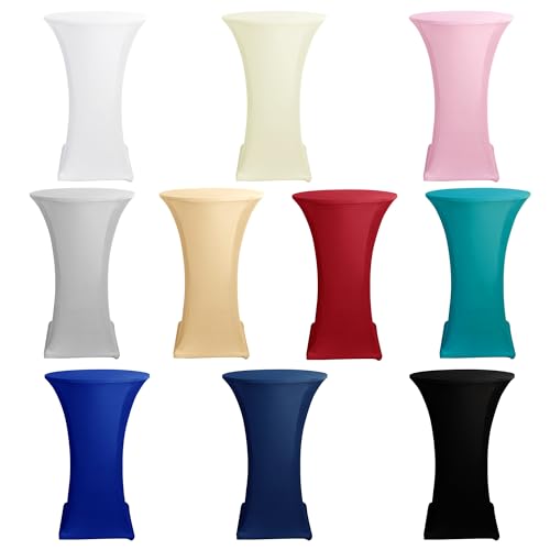 HolidayIdeas Cocktail Table Covers, 2 Pack - Fitted Stretch Spandex Square Corners Cocktail Tablecloths (Butter Cream, Fit for 30"-32" Diameter x 43" Height Tables) by HolidayIdeas - Used condition - Image 6