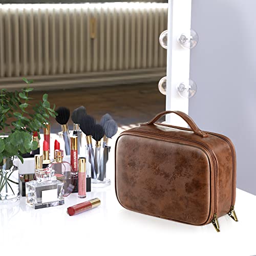 Elviros Travel Toiletry Bag For Men And Women, Large Hanging Leather Makeup Bags Organizer, 2 In 1 Water-Resistant Cosmetic Case For Bathroom Toiletries Accessories (Dark Brown) #TOP7