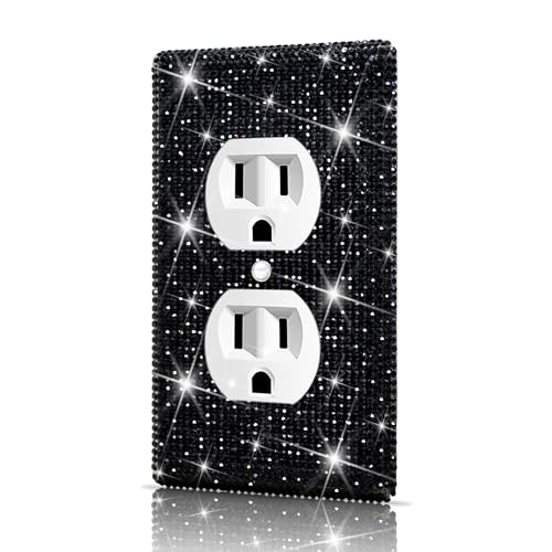 Plaque murale interrupteur noir brillant à strass pour prise duplex - 2