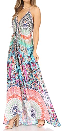 Image of Sakkas Lizi Womens Maxi High-Low Halter Handkerchief Long Dress Beach Party