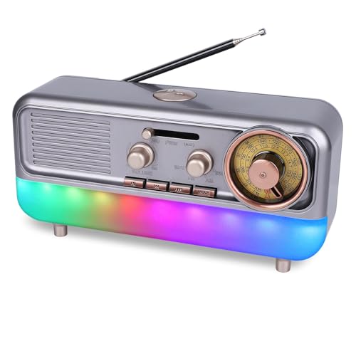 T.TAOMI Retro Portable Radio AM FM SW Shortwave Radio with Colorful Ambient Light,Battery Operated,SUB Charging, TF Card(Dull Gold)