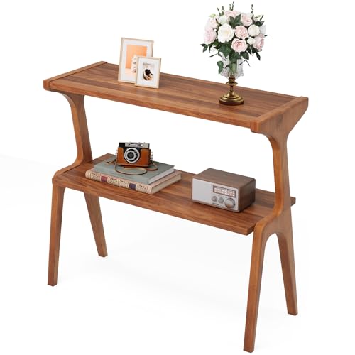 Tribesigns サイドテーブル ベッド横テーブル ソファテーブル ナートテーブル 天然木 木製 2段収納付き 幅70×奥行30×高さ67cm