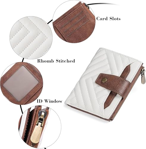 Image of INOVERA (LABEL) Small Wallet for Women & Girls - Stylish Faux Leather Ladies Hand Purse for Card, Cash, Coin, ID Window with Zipper Pocket (White and Brown)