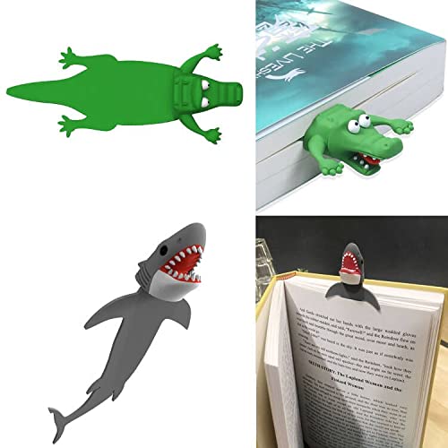2Pcs Bookmarks Giant Shark Crocodile Bookmark Cool 3D Bookmarks 3D Cartoon Animal Bookmark for Kids Boys Girls Men Women School Supplies (Shark Crocodile)