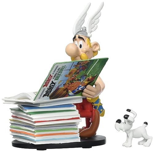 Figura Astérix y Obelix Plastoy sobre pila de cómics coleccionable para estantería 2