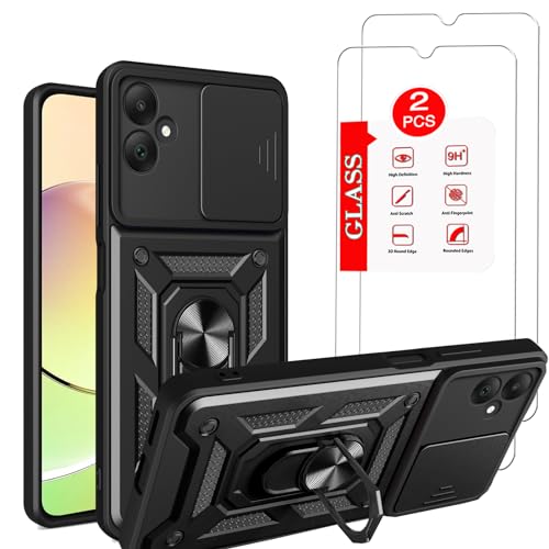 Anvzle for Samsung Galaxy A05 Case with [2 Pack] Tempered Glass Screen Protector, for Galaxy A05 Case [Military-Grade] Protective，with Lens Protects Magnetic Kickstand Car Mount Holder Phone Case