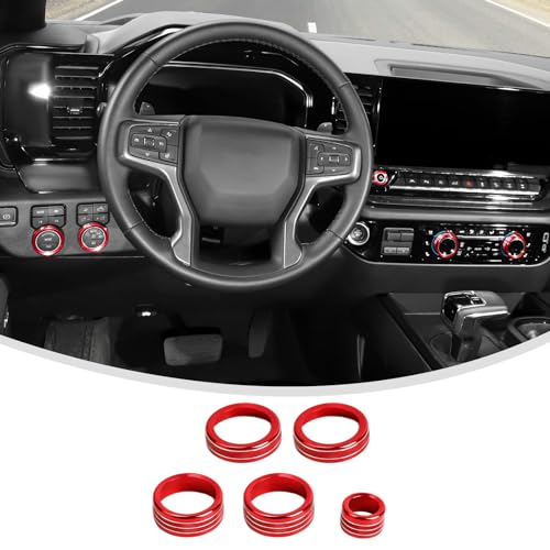 Linskip Dash Control Knob Trim Kit for 2022-2025 Silverado 1500 LT & Up, for 2024-2025 2500HD/3500HD LT & Above, Switch Knob Covers for Chevy Silverado Interior Accessories(Red)