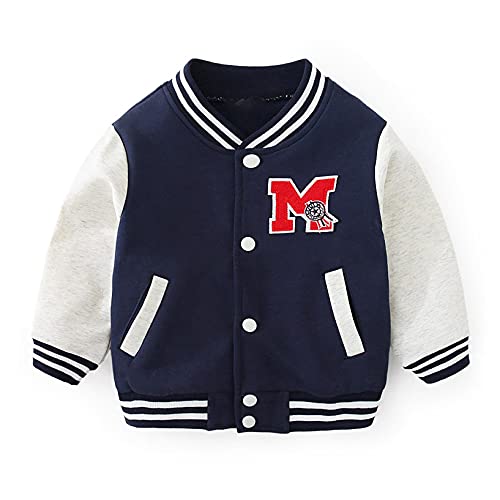 Doomiva Kinder Mädchen Jungen Baseball Jacke College Jacke Vintage Baseballuniform Sportjacke Baumwolle Sweatjacke Streetwear Marineblau 98-104 Cover
