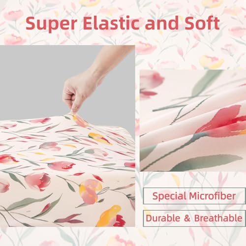Image of SDIII 2 Pack Pink Floral Crib Sheets for Baby Girl 52x28 Stretchy Microfiber Jersey Knit Pink Crib Sheets for Standard Crib and Toddler Mattress