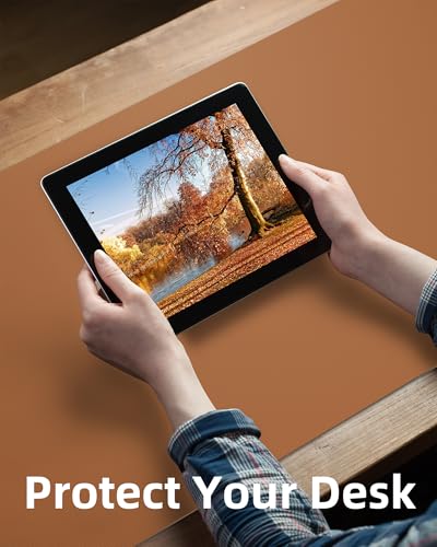 Image of Leather Desk Pad Protector, Mouse Pad, Office Desk Mat, Non-Slip PU Leather Desk Blotter, Large Desk Mat, Waterproof Keyboard Mat for Office /Home /Decor (Light Brown, 55 inch x 17 inch)