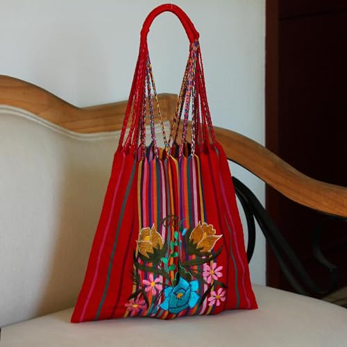 Bolso Tote rojo artesanal de algodón tejido a mano miniatura 3