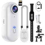 4K Mini WiFi Action POV Camera 128GB Thumb Portable Body Cam Wearable Video Recorder with IPX7 Waterproof Camcorder, Helmet Mount, Magnetic,Pocket Sport DV for Bike Cycling, Pet, Vlogging(White)