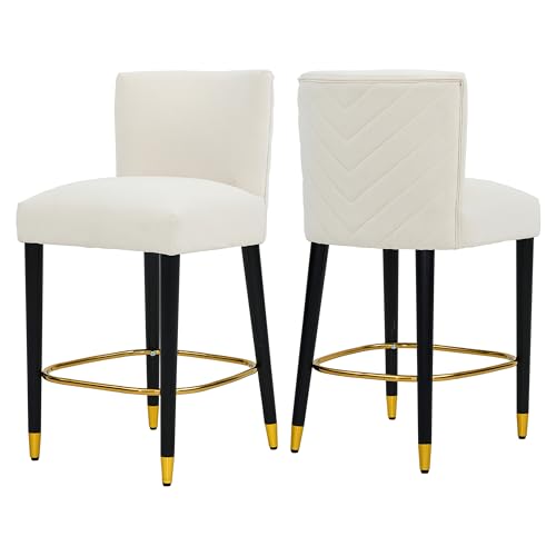 Merax Butaco tapizado en tela con estructura de madera 27" con respaldo y reposapiés dorado, set de 2, estilo moderno miniatura 5