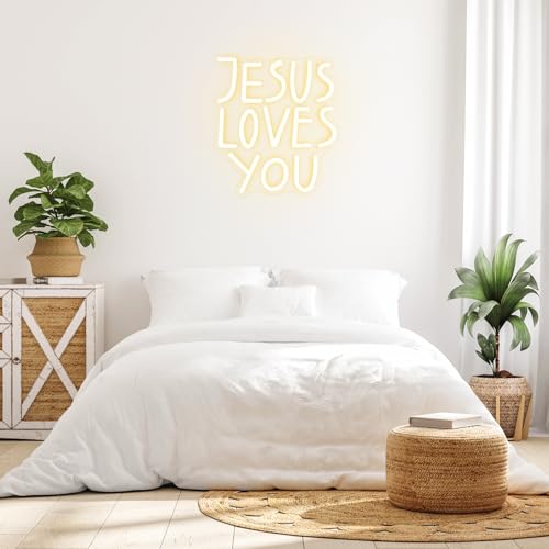 Image of Jesus Loves You Neon Sign Dimmable Neon Signs for Wall Decor Letter LED Signs USB Light Up Sign for Jesus Room Decor Christian Wall Art Bedroom Living Room Jesus Gifts