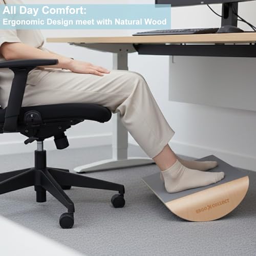 Image of Wood Foot Rest Under Desk, Ergonomic Rocking Footrest with Whole Piece Curved Solid Wood Base,Balance Board Active Sitting Desk Footrest for Office & Home, No Assembly