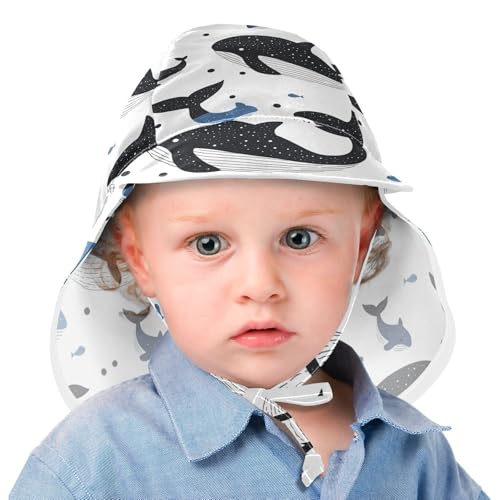 Cartoon Blue Black Whale Kid Beach Hats Boys Bucket Hat Girls UV Protection Adjustable Beach Essentials2