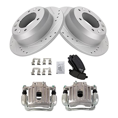 Image of TRQ Performance Rear Brake Pad and Rotor Set Ceramic Solid Rotors Calipers Compatible with 2007-2008 Hyundai Entourage