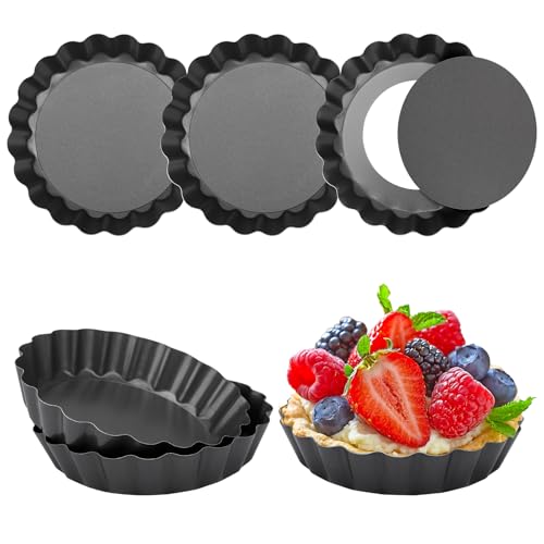 6 Pezzi Ø 10 cm Stampo Crostata Fondo Amovibile, 10×2 cm Stampi Crostatine Monoporzione, Formine per Crostatine & Crostata & Tartellette