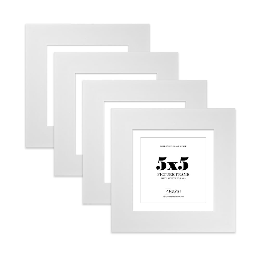 5x5" White Square Frame With Mount for 4x4" Pictures 28mm Edge Frame Display with Wall Hooks and Kickstand, 4 Pack