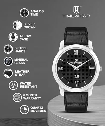 Image of TIMEWEAR Analog Slim Two Hands Leather Strap Watch for Men