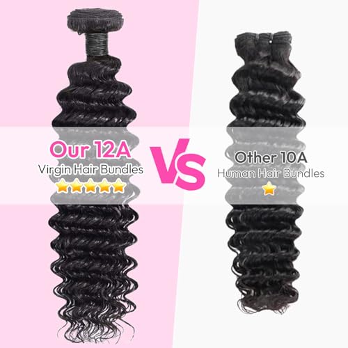 Bundles Human Hair Deep Wave 24 26 28 Inch 12A Deep Curly Bundles Human Hair Extensions 100% Unprocessed 3 Bundle Brazilian Virgin Human Hair Extensions Wet and Wavy Double Weft Bundles Natural — view 4