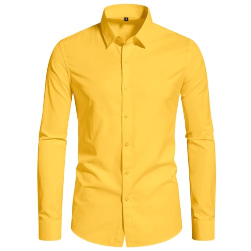 DELCARINO Men's Dress Shirts Stain Sheild Stretch Slim Fit Shirts Wrinkle-Free Formal Business Button Down Shirt Yellow