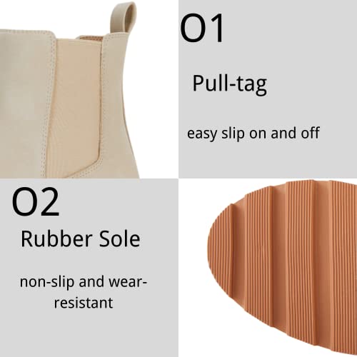 Coutgo Womens Platform Chunky Low Heel Slip on Chelsea Boots Suede Elastic Ankle Boots 5