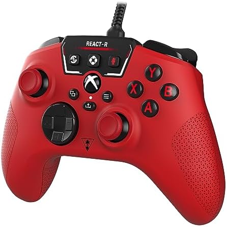 Turtle Beach React-R Czerwony przewodowy kontroler do gier cechami zewnętrznymi audio, przyciskami do mapowania do konsoli Xbox Series X|S, Xbox One i komputera PC [oficjalna licencja na konsolę Xbox]