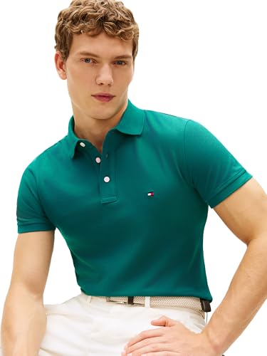 Image of Tommy Hilfiger Men's Short Sleeve Polo Shirts in Slim Fit with Stretch and Organic Pique Cotton