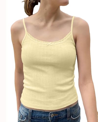 23 Satin Lace Cami Outfits Ideas Yellow Lace Trim Cami