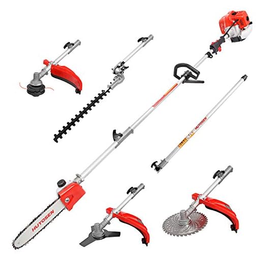 HUYOSEN Gas Pole Saw, 45CC 2-Cycle Pole Saws for Tree Trimming 8.2 FT to 11.4 FT Extension with Multifunctional 5 in 1 Weeder Eater, Hedge Trimmer, Chinsaw, Brush Cutter and 3T Blade